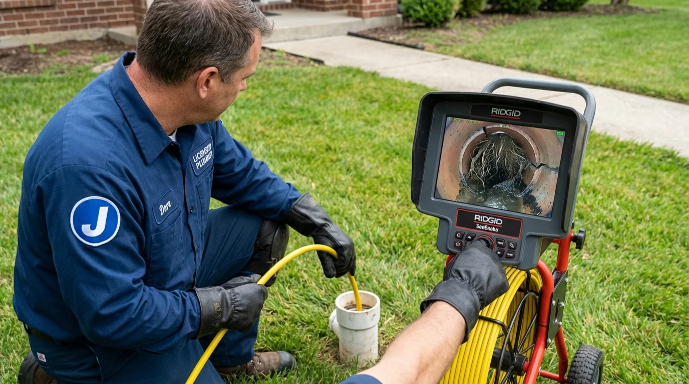 Sewer camera inspection being performed by Johns Plumbing LLC in Byron