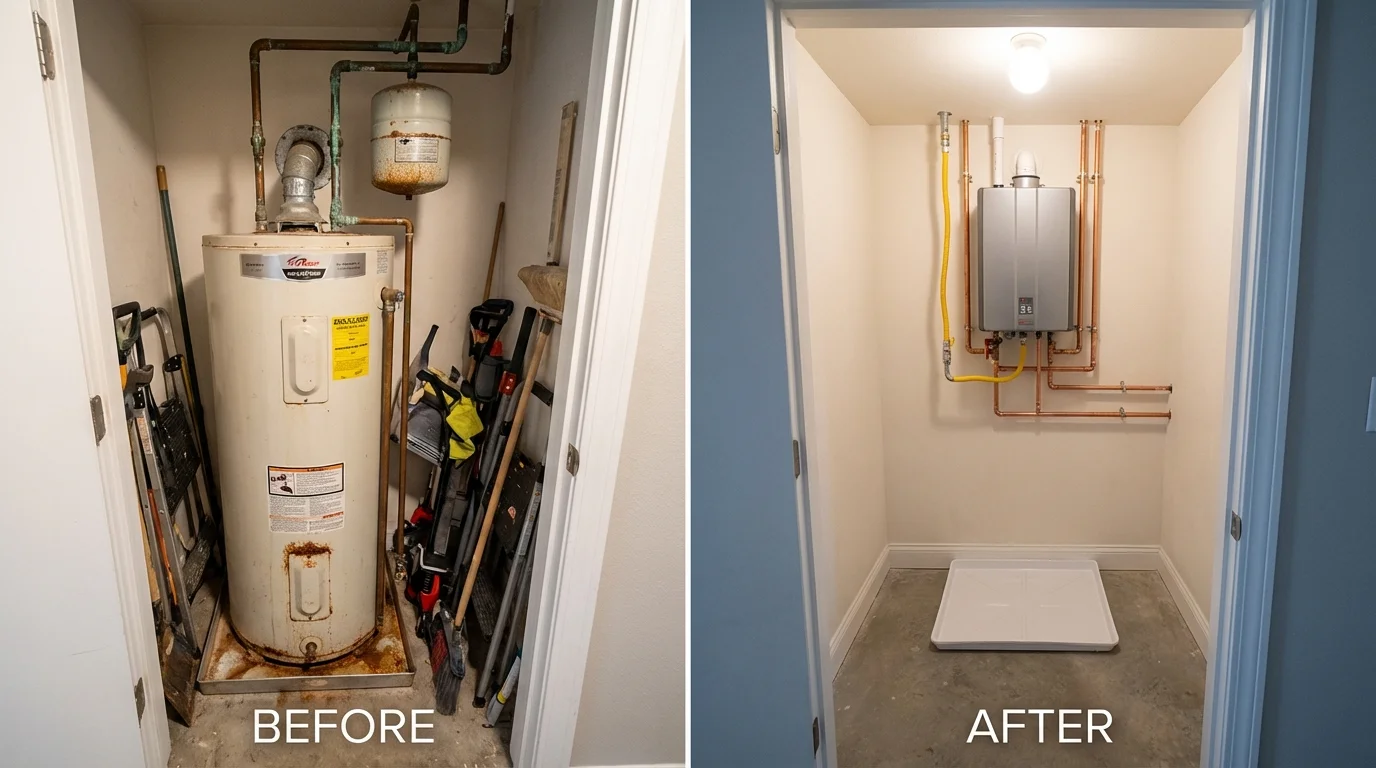 Tank water heater versus wall-mounted tankless unit comparison for Byron, GA homeowners