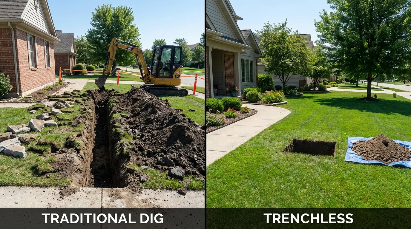 Trenchless sewer repair with minimal yard damage versus traditional excavation in Byron, GA